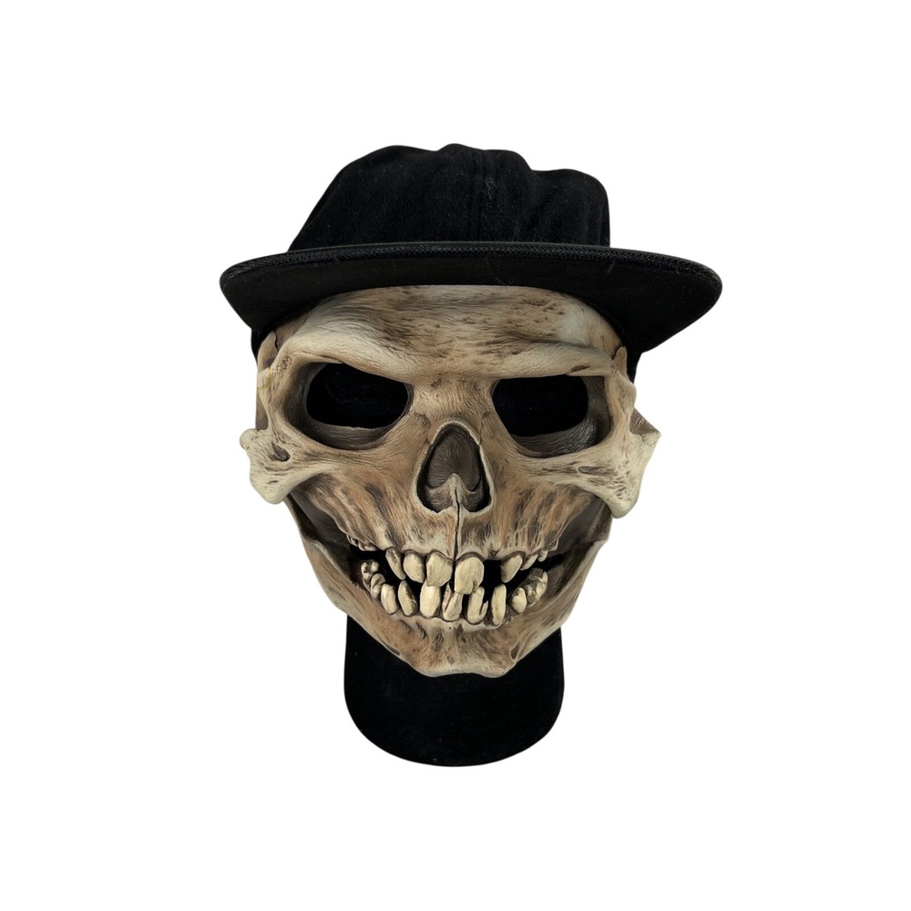 Spirit Halloween Skull Mask Black Cap Hat Attached Foam Half Face KP Caps Horror